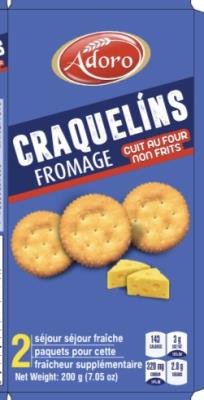 B01896 : Adoro B01896 : Déjeuner et collations - Biscuits - Craquelins Cheddar ADORO ,CRAQUELINS CHEDDAR,24 x 200G