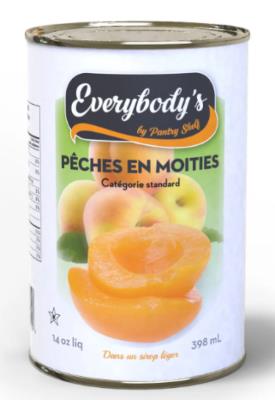 CF8122 : Everybody's CF8122 : Conserves et bocaux - Fruits - PÊches Demies EVERYBODY'S,PÊCHES DEMIES ,24 x 398 ML