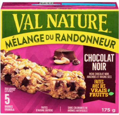 CG7222 : Val nat. CG7222 : Déjeuner et collations - Biscuits - Barres Choc. Noir & Arac. (5 Un) VAL NAT., barres CHOC. NOIR & ARAC. (5 un),12 btes x 175g