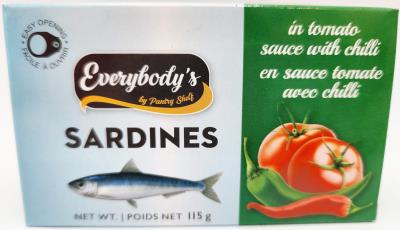 CP037 : Everybody's CP037 : Produits congelés - Viande - Sardines  Tomate & Chilli EVERYBODY'S , SARDINES  tomate & chilli , 24 x 115g